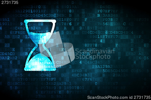 Image of Time concept: Hourglass on digital background