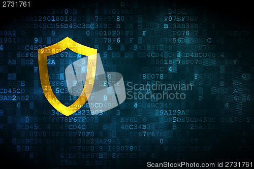 Image of Privacy concept: Contoured Shield on digital background