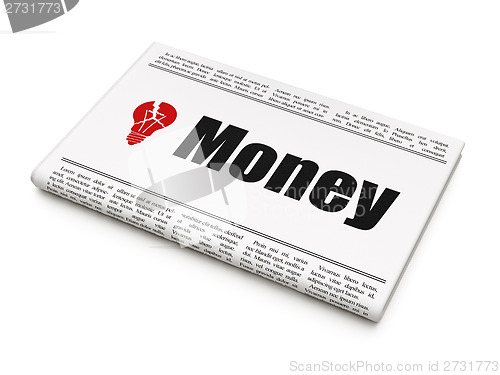 Image of Business concept: newspaper with Money and Light Bulb