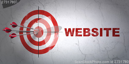 Image of Web design concept: target and Website on wall background
