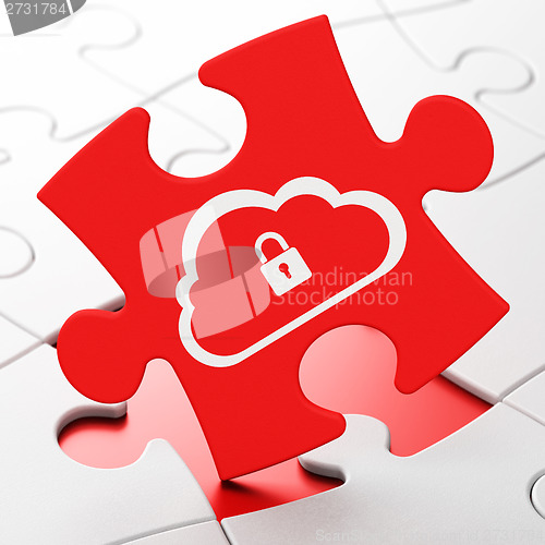 Image of Cloud computing concept: Cloud With Padlock on puzzle background