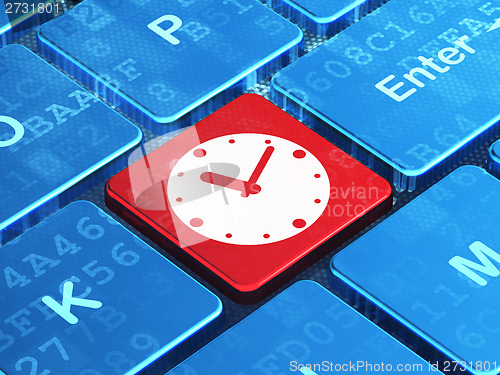 Image of Time concept: Clock on computer keyboard background