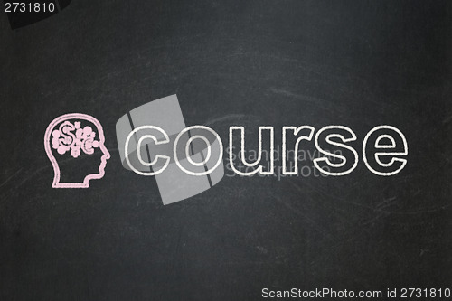 Image of Education concept: Head With Finance Symbol and Course on chalkboard background