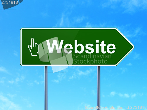Image of Web design concept: Website and Mouse Cursor on road sign background