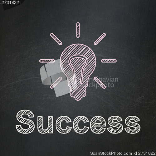 Image of Finance concept: Light Bulb and Success on chalkboard background