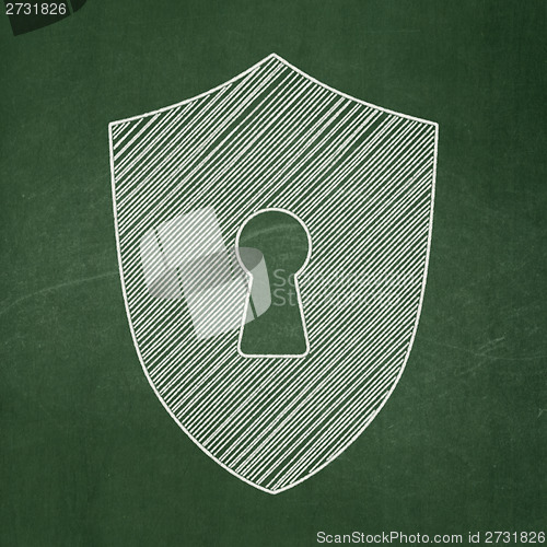 Image of Security concept: Shield With Keyhole on chalkboard background