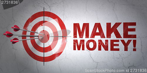 Image of Business concept: target and Make Money! on wall background
