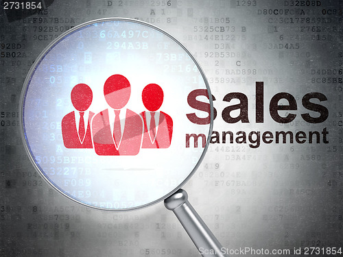 Image of Marketing concept: Business People and Sales Management with optical glass