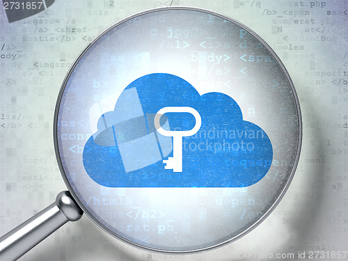 Image of Cloud networking concept: Cloud With Key with optical glass on digital background