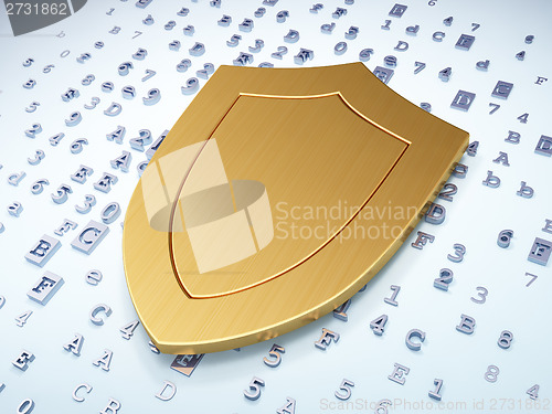 Image of Protection concept: Golden Shield on digital background