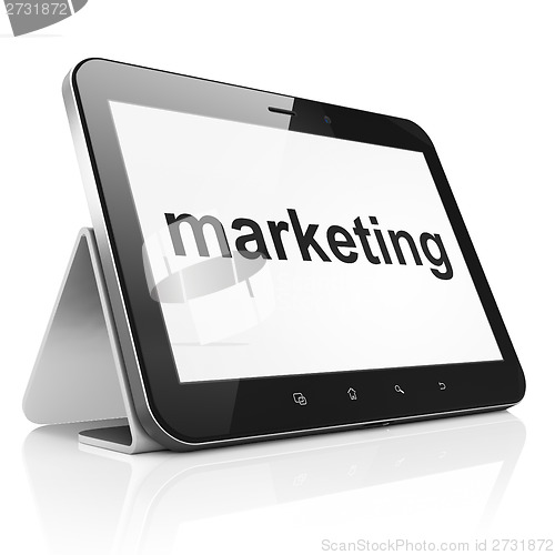 Image of Advertising concept: Marketing on tablet pc computer