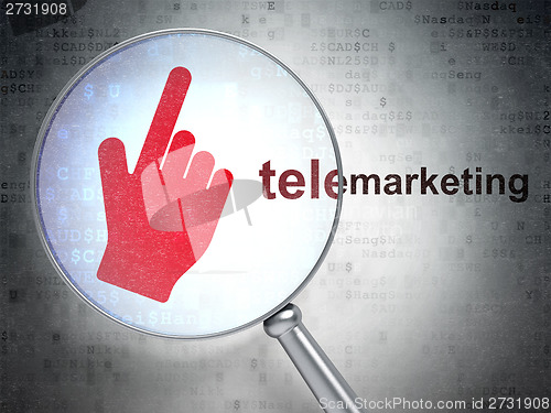 Image of Advertising concept: Mouse Cursor and Telemarketing with optical glass