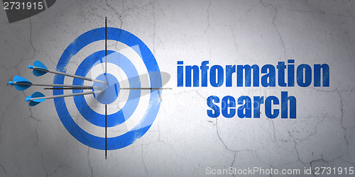 Image of Data concept: target and Information Search on wall background