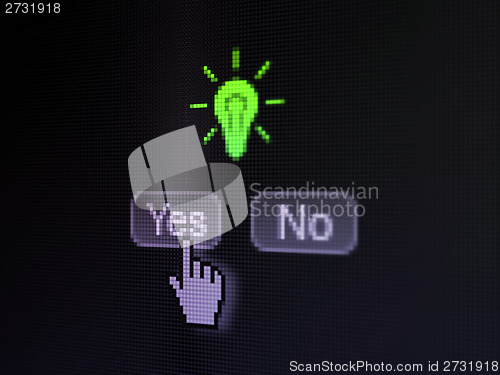 Image of Business concept: Light Bulb on digital computer screen