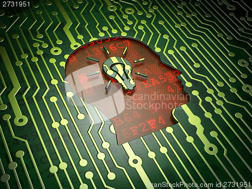 Image of Marketing concept: Head With Light Bulb on circuit board