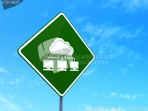 Image of Cloud technology concept: Cloud Network on road sign background