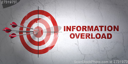 Image of Information concept: target and Information Overload on wall background