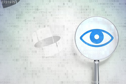 Image of Privacy concept:  Eye with optical glass on digital background