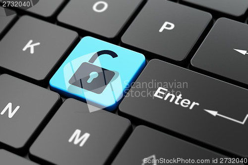 Image of Protection concept: Opened Padlock on computer keyboard background