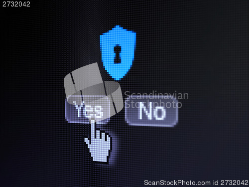Image of Privacy concept: Shield With Keyhole on digital computer screen