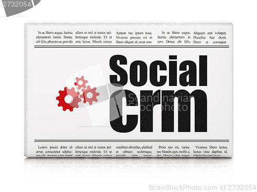 Image of Finance concept: newspaper with Social CRM and Gears