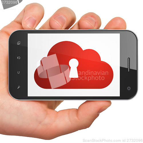Image of Cloud technology concept: Cloud With Keyhole on smartphone