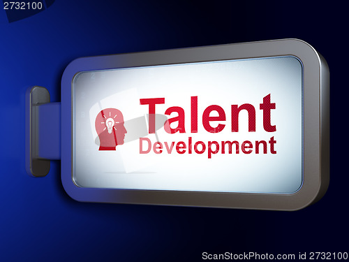 Image of Education concept: Talent Development and Head With Light Bulb on billboard background