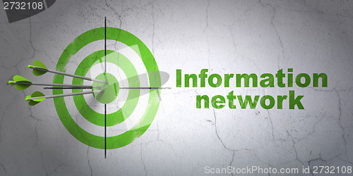 Image of Data concept: target and Information Network on wall background