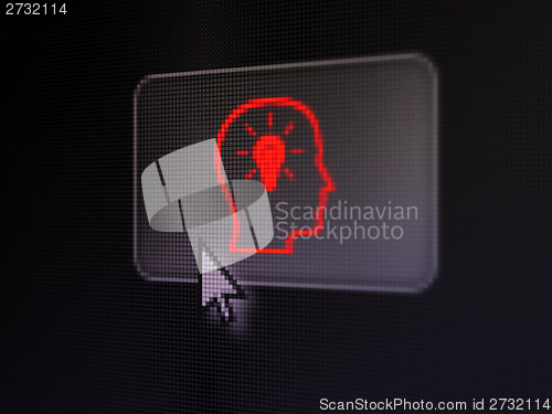 Image of Education concept: Head With Lightbulb on digital button background