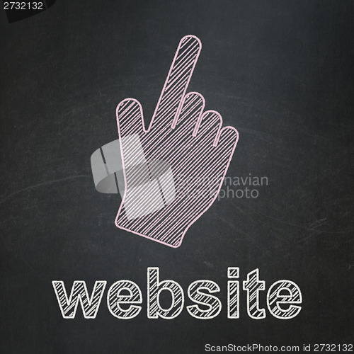 Image of Web design concept: Mouse Cursor and Website on chalkboard background