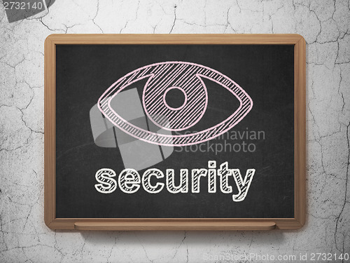 Image of Safety concept: Eye and Security on chalkboard background