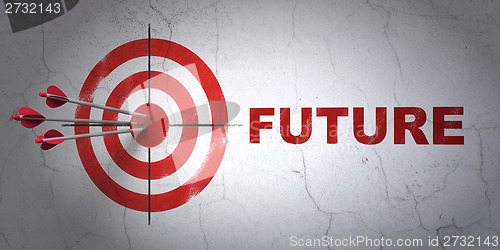 Image of Timeline concept: target and Future on wall background