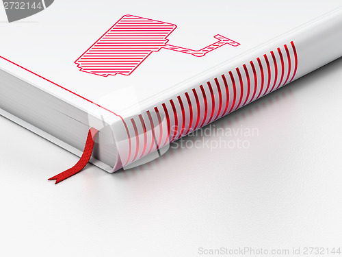 Image of Protection concept: closed book, Cctv Camera on white background