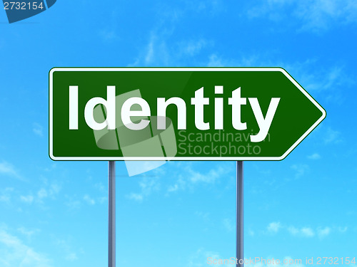 Image of Safety concept: Identity on road sign background