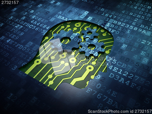 Image of Information concept: Head With Gears on digital screen background