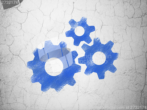 Image of Web development concept: Gears on wall background