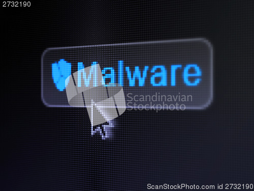 Image of Security concept: Malware and Broken Shield on digital button