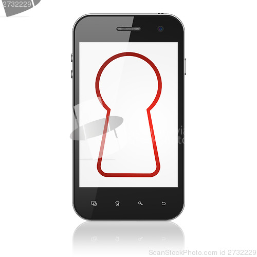 Image of Data concept: Keyhole on smartphone
