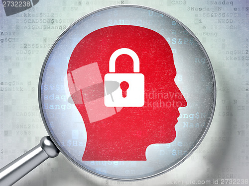 Image of Business concept: Head With Padlock with optical glass on digital background