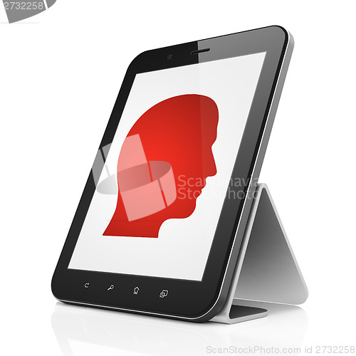Image of Finance concept: Head on tablet pc computer