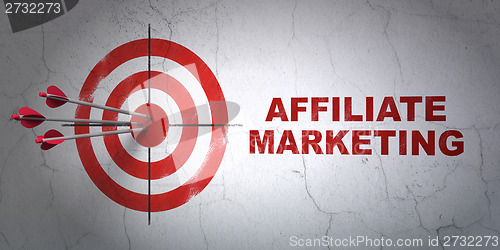 Image of Finance concept: target and Affiliate Marketing on wall background