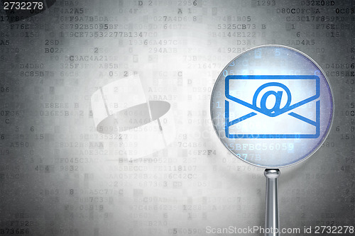 Image of Finance concept:  Email with optical glass on digital background