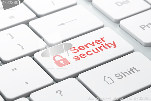 Image of Privacy concept: Closed Padlock and Server Security on computer keyboard background