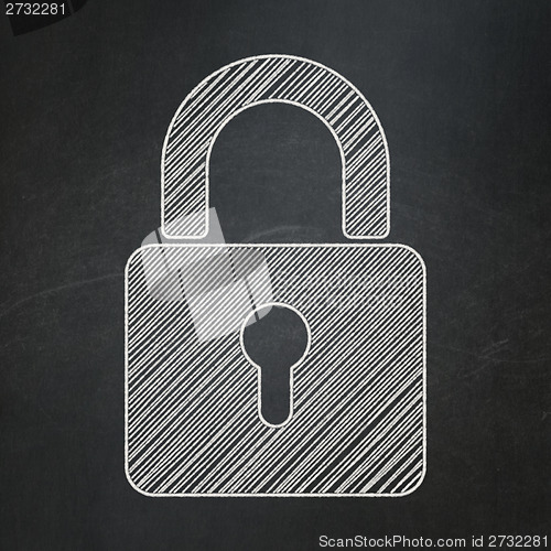 Image of Privacy concept: Closed Padlock on chalkboard background