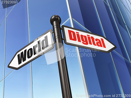 Image of Information concept: sign Digital World on Building background