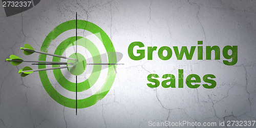Image of Finance concept: target and Growing Sales on wall background