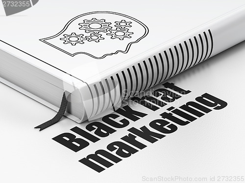 Image of Finance concept: book Head With Gears, Black Hat Marketing on white background