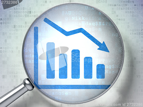 Image of Finance concept: Decline Graph with optical glass on digital background