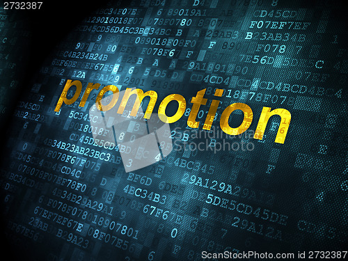 Image of Advertising concept: Promotion on digital background