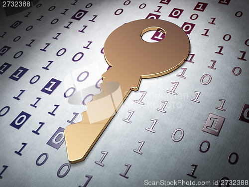 Image of Safety concept: Golden Key on Binary Code background